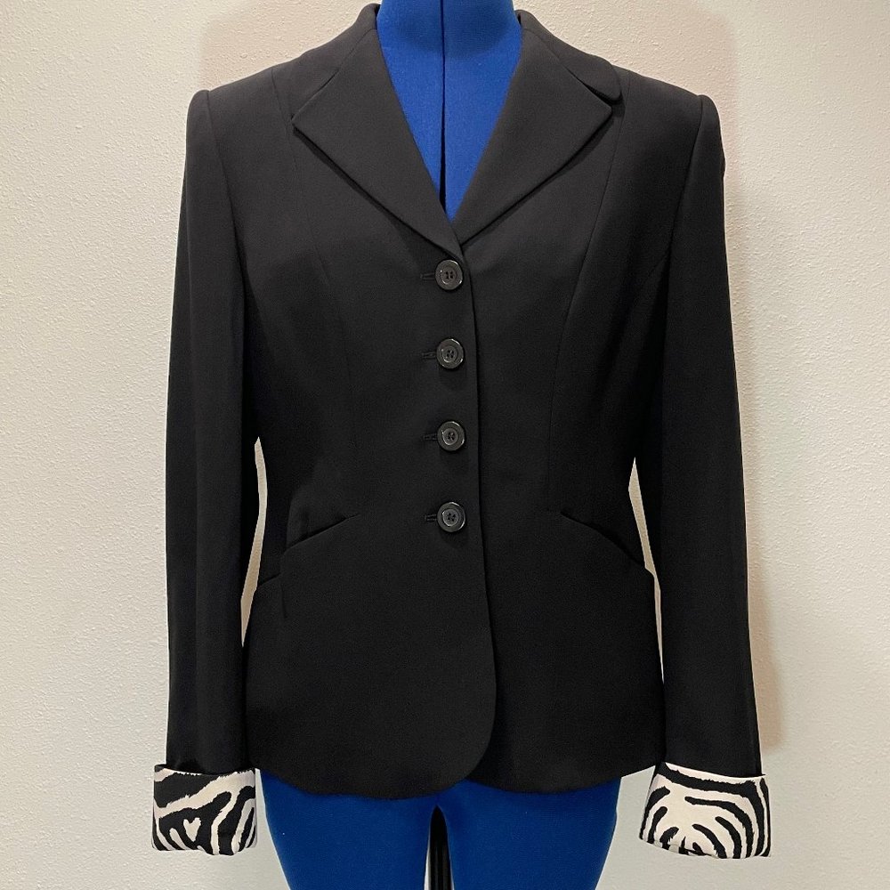 Laurèl Black Jacket with Zebra Striped cuff design - Size 38, US 8